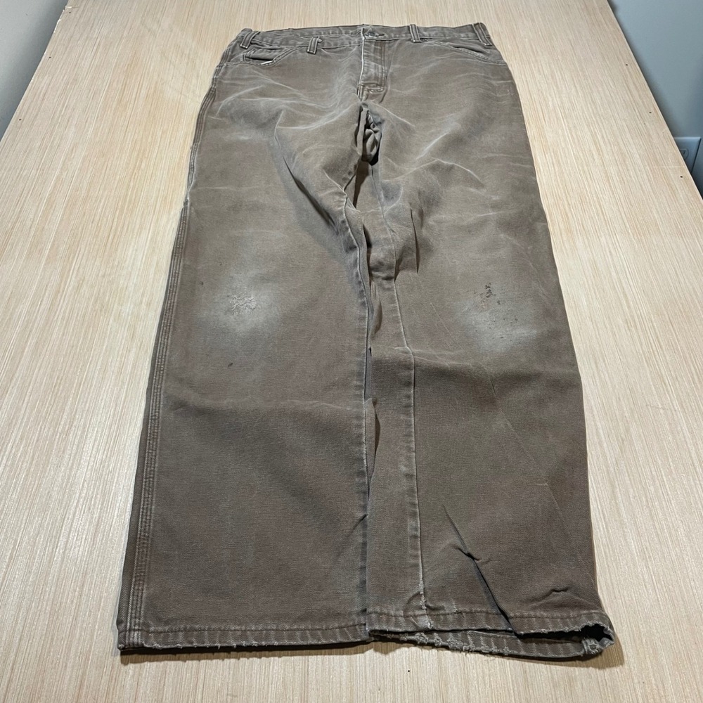 Dickies Carpenter Pants Mens 34x32 Brown Distressed Duck Canvas Utility Workwear
